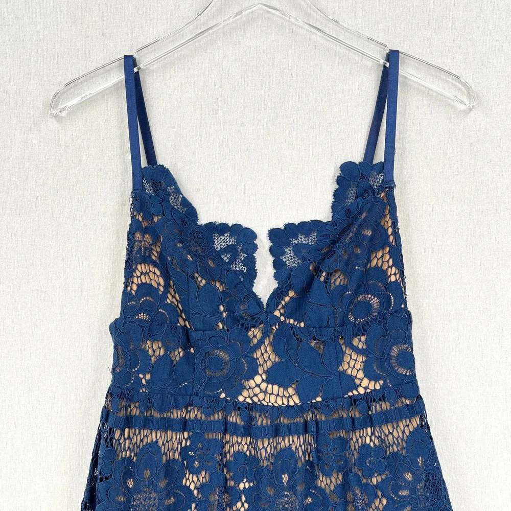 FOR LOVE & LEMONS Gianna Lace Midi Dress Womens XS Blue Bodysuit Bodycon - Picture 4 of 12